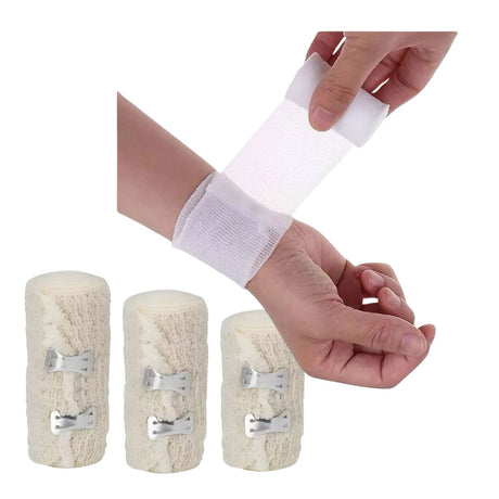 Bendajes multiuso blancos de algodón elástico, 4cm, 6cm y 8cm, ideales para soporte de lesiones y comodidad. Perfectos para deportes y cuidados.-1-1-1