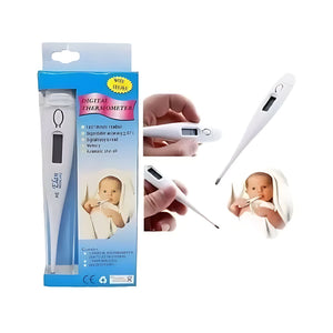 Termómetro digital blanco de 12 cm, ligero y resistente al agua, ideal para medir temperatura corporal y alimentos con pantalla LCD clara.-1-3-1