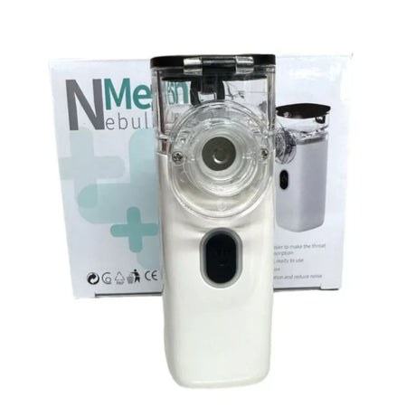 Nebulizador Nmesh blanco, compacto y portátil de 10 cm, ideal para tratamientos respiratorios eficientes en casa o clínicas.-1-2-1