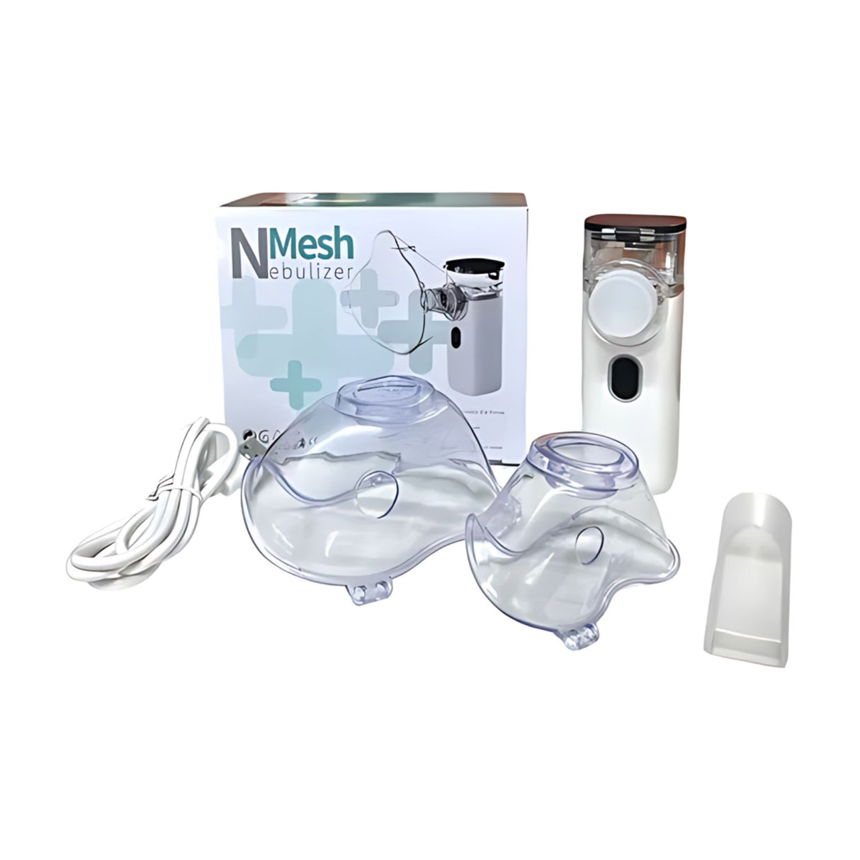 Nebulizador Nmesh blanco, compacto y portátil de 10 cm, ideal para tratamientos respiratorios eficientes en casa o clínicas.-1-3-1