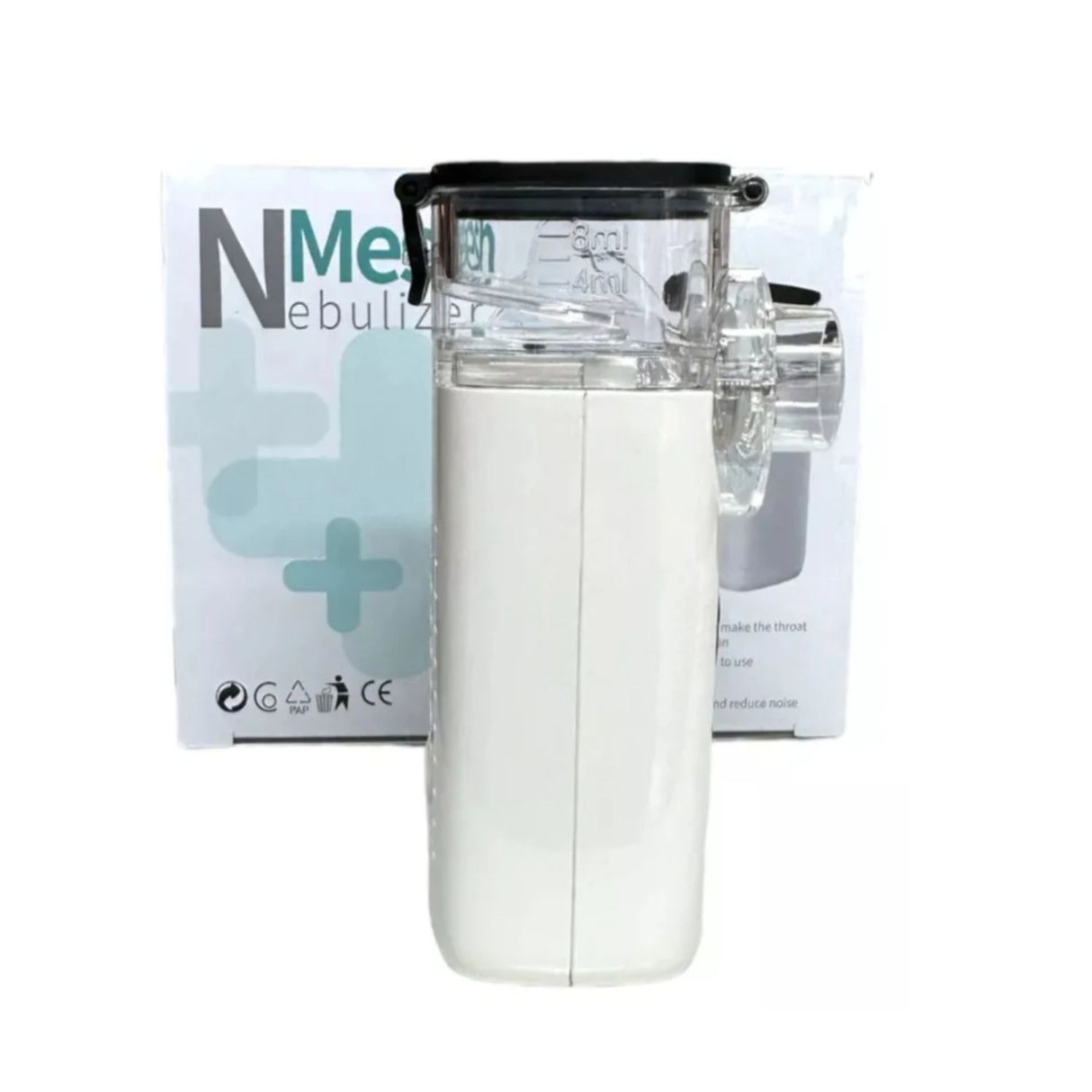 Nebulizador Nmesh blanco, compacto y portátil de 10 cm, ideal para tratamientos respiratorios eficientes en casa o clínicas.-1-4-1