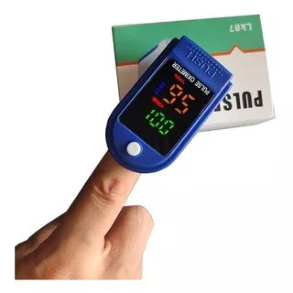 Oxímetro digital blanco de 6 cm, portátil y ergonómico, mide SpO2 y pulso con pantalla LED clara. Ideal para monitoreo de salud.-1-3-1