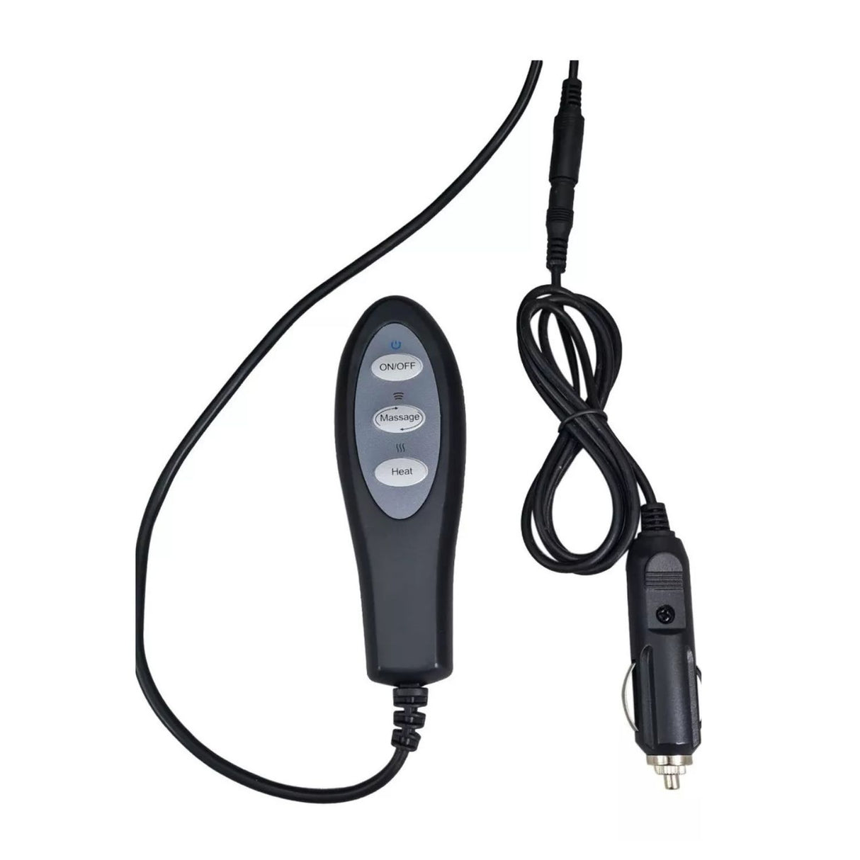 Mini masajeador eléctrico portátil de 48 cm en negro y gris, ideal para aliviar tensión en cuello y espalda. Perfecto para uso en auto y hogar.-5