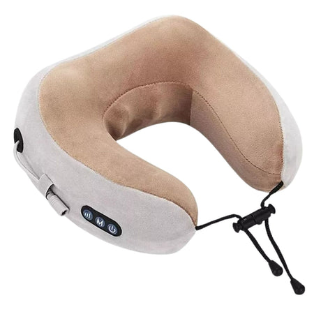Almohada masajeadora beige de 22 cm, fabricada en espuma viscoelástica, ideal para aliviar tensión en cuello y espalda.-1-1-1