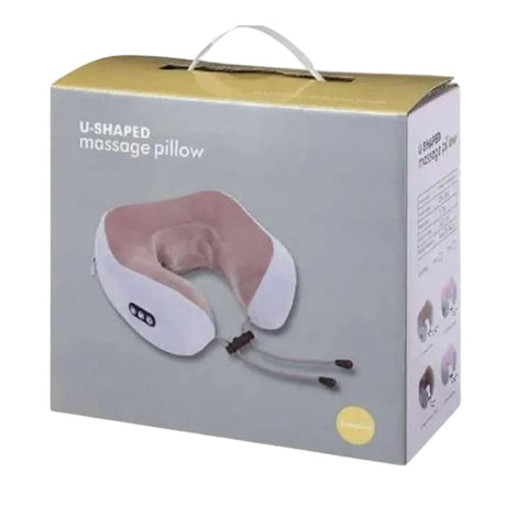 Almohada masajeadora beige de 22 cm, fabricada en espuma viscoelástica, ideal para aliviar tensión en cuello y espalda.-1-2-1