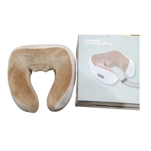 Almohada masajeadora beige de 22 cm, fabricada en espuma viscoelástica, ideal para aliviar tensión en cuello y espalda.-1-3-1