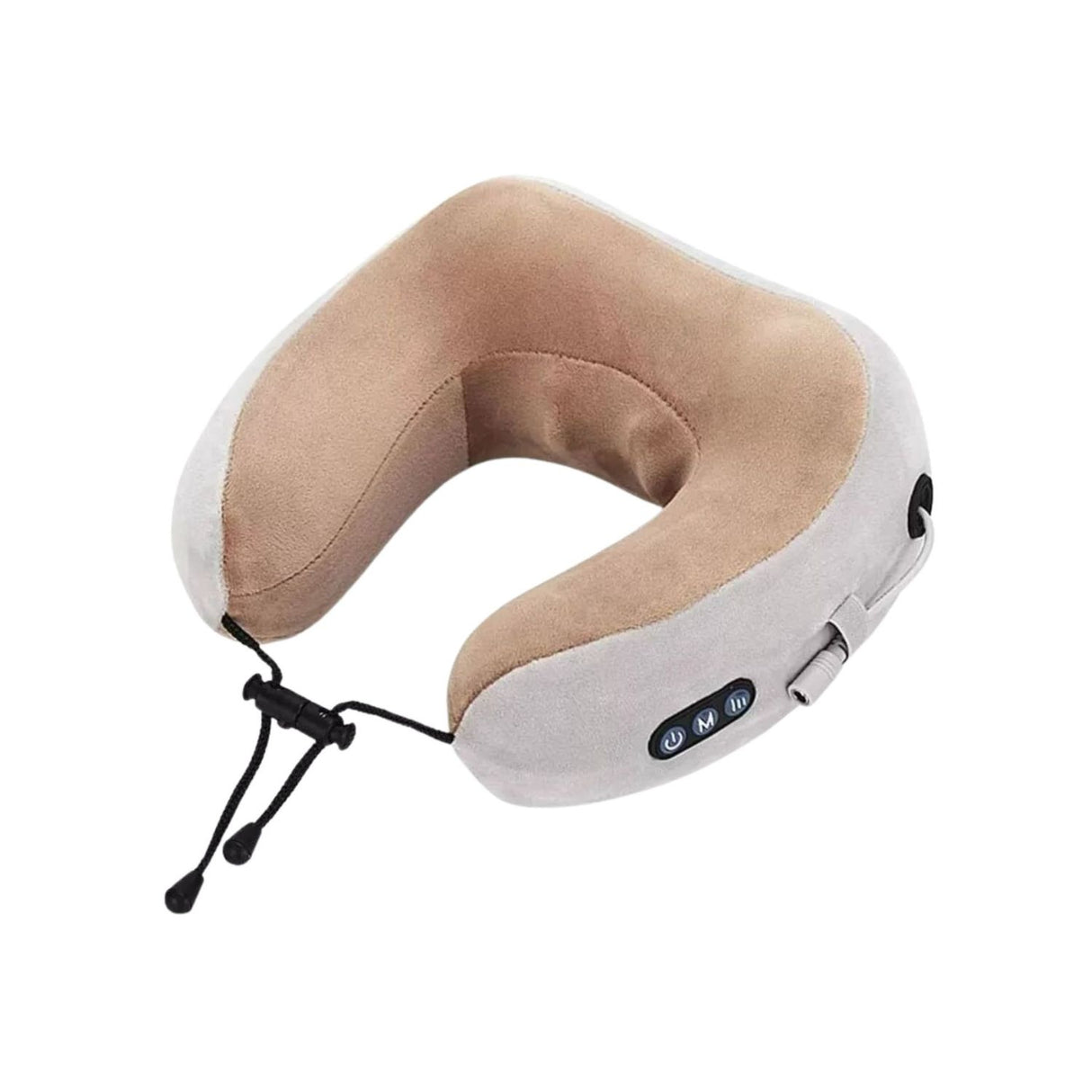 Almohada masajeadora beige de 22 cm, fabricada en espuma viscoelástica, ideal para aliviar tensión en cuello y espalda.-1-4-1