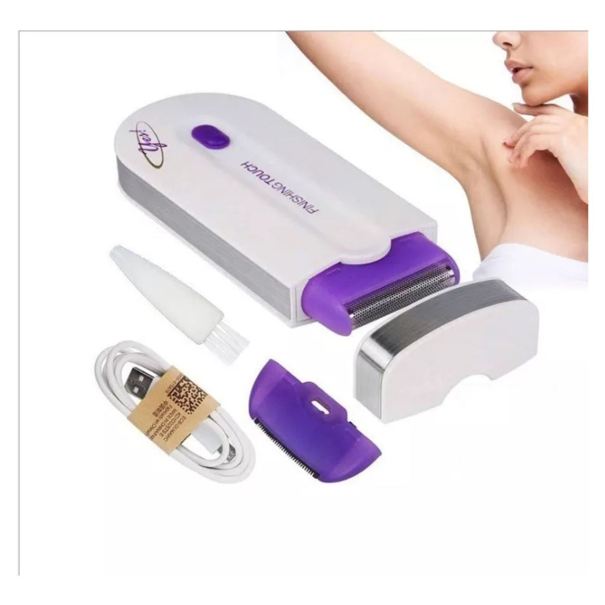 Depiladora portátil blanca de 12 cm, con cuchillas de acero inoxidable, compacta y eficaz para piernas, axilas y bikini. Ideal para viajes.-1-3-1