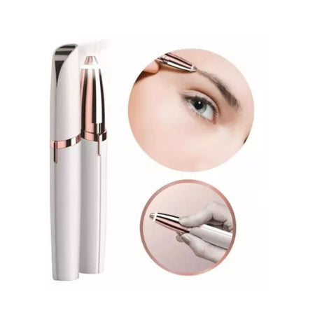 Depiladora portátil para cejas blanca de 13 cm, acero inoxidable, diseño ergonómico y cuchilla de precisión. Ideal para retoques rápidos.-1-2-1