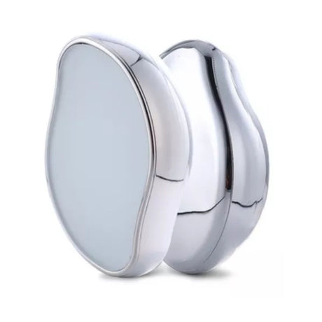 Epilador plateado de 10 cm, acero inoxidable, para depilación eficaz en piernas y axilas. Compacto y ergonómico, ideal para el cuidado personal.-1-2-1