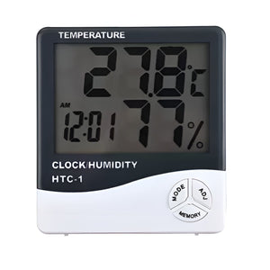 Termómetro Indoor HTC-1 blanco de 10 cm, mide temperatura y humedad con pantalla LCD, ideal para hogar y oficina.-1