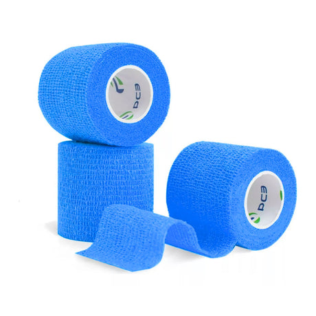 Venda Koban azul de 5cm x 250cm, elástica y resistente al agua, ideal para curaciones y vendajes en lesiones. Perfecta para uso médico y deportivo.-1-2-1