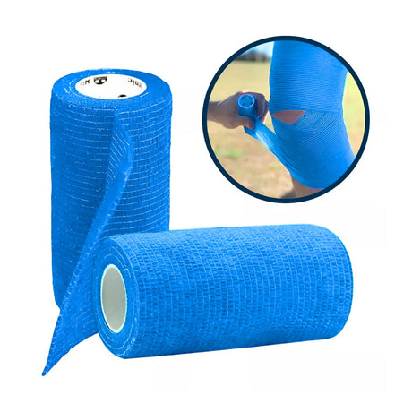 Venda Koban azul de 10cm x 250cm, elástica y hipoalergénica, ideal para compresión y soporte de lesiones. Perfecta para primeros auxilios.-1-2-1