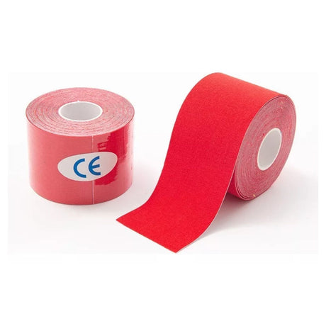 Bandas kinesiológicas rojas de 5cm x 5m, elásticas y resistentes, ideales para rehabilitación y alivio del dolor muscular.-1-1-1