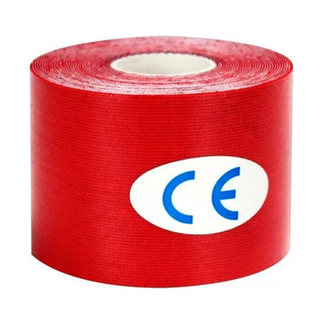 Bandas kinesiológicas rojas de 5cm x 5m, elásticas y resistentes, ideales para rehabilitación y alivio del dolor muscular.-1-2-1