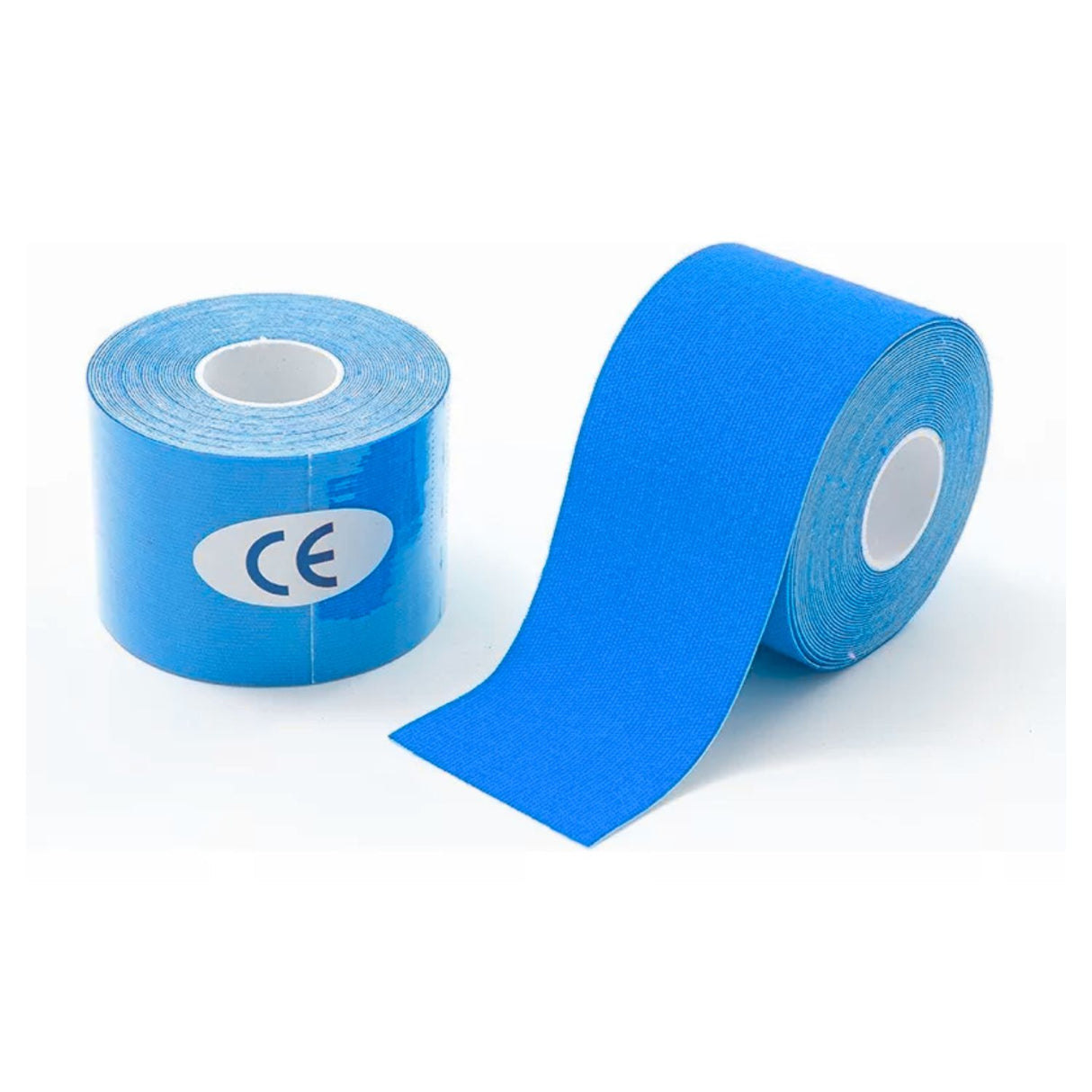 Bandas kinesiológicas azules de 5cm x 5m, elásticas y duraderas, ideales para fisioterapia y rehabilitación. Perfectas para aliviar dolor muscular.-1