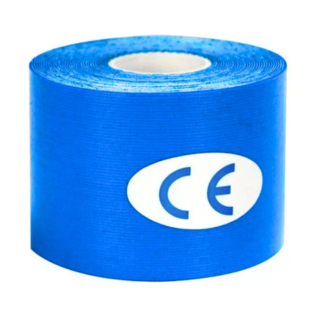 Bandas kinesiológicas azules de 5cm x 5m, elásticas y duraderas, ideales para fisioterapia y rehabilitación. Perfectas para aliviar dolor muscular.-1-2-1