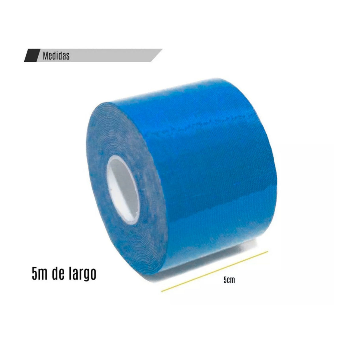 Bandas kinesiológicas azules de 5cm x 5m, elásticas y duraderas, ideales para fisioterapia y rehabilitación. Perfectas para aliviar dolor muscular.-1-4-1