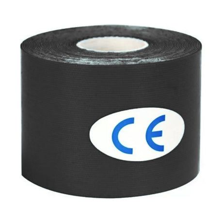 Bandas kinesiológicas negras de 5cm x 5m, elásticas y resistentes, ideales para soporte muscular y rehabilitación.-1-2-1