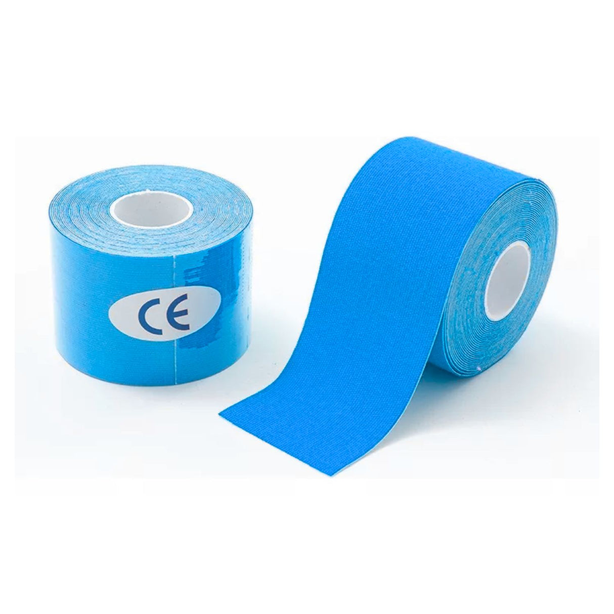 Bandas kinesiológicas celestes de 5 cm x 5 m, elásticas y hipoalergénicas, ideales para terapia física y soporte muscular.-1-1-1