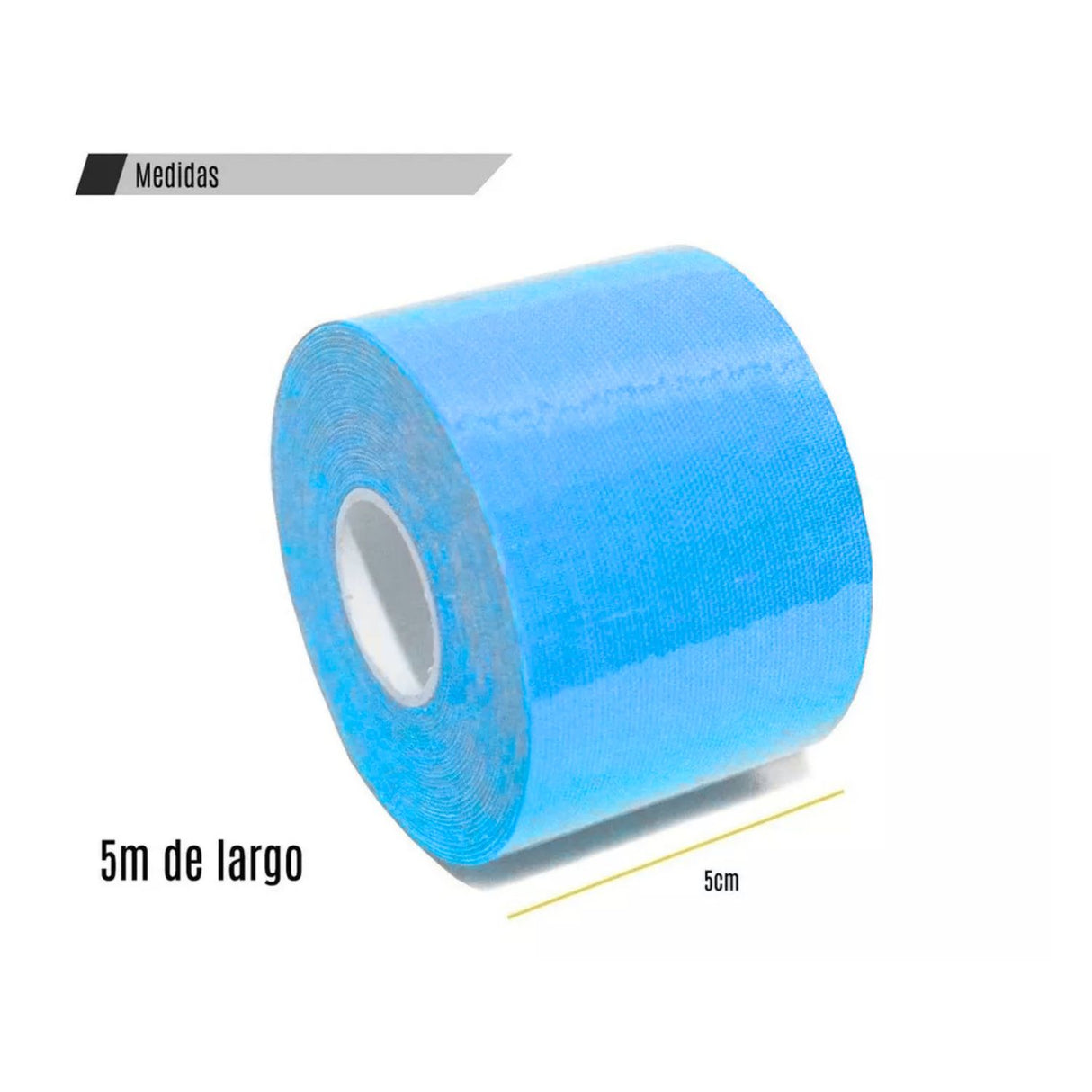 Bandas kinesiológicas celestes de 5 cm x 5 m, elásticas y hipoalergénicas, ideales para terapia física y soporte muscular.-4