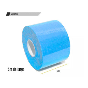 Bandas kinesiológicas celestes de 5 cm x 5 m, elásticas y hipoalergénicas, ideales para terapia física y soporte muscular.-1-4-1