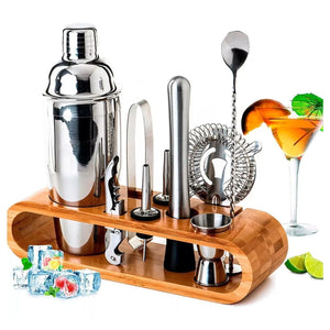 Kit de coctelería de 10 piezas en acero inoxidable plata, incluye coctelera, colador y pinzas para hielo. Ideal para preparar cócteles en casa.-1-1-1
