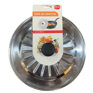 Tapa de olla de 22 cm en acero inoxidable, diseño moderno y brillante, ideal para cocinar sopas y guisos sin derrames.-1-2-1