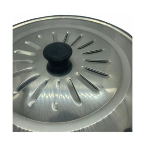 Tapa de olla de 22 cm en acero inoxidable, diseño moderno y brillante, ideal para cocinar sopas y guisos sin derrames.-1-3-1