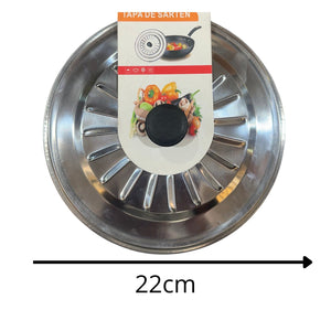 Tapa de olla de 22 cm en acero inoxidable, diseño moderno y brillante, ideal para cocinar sopas y guisos sin derrames.-1-4-1