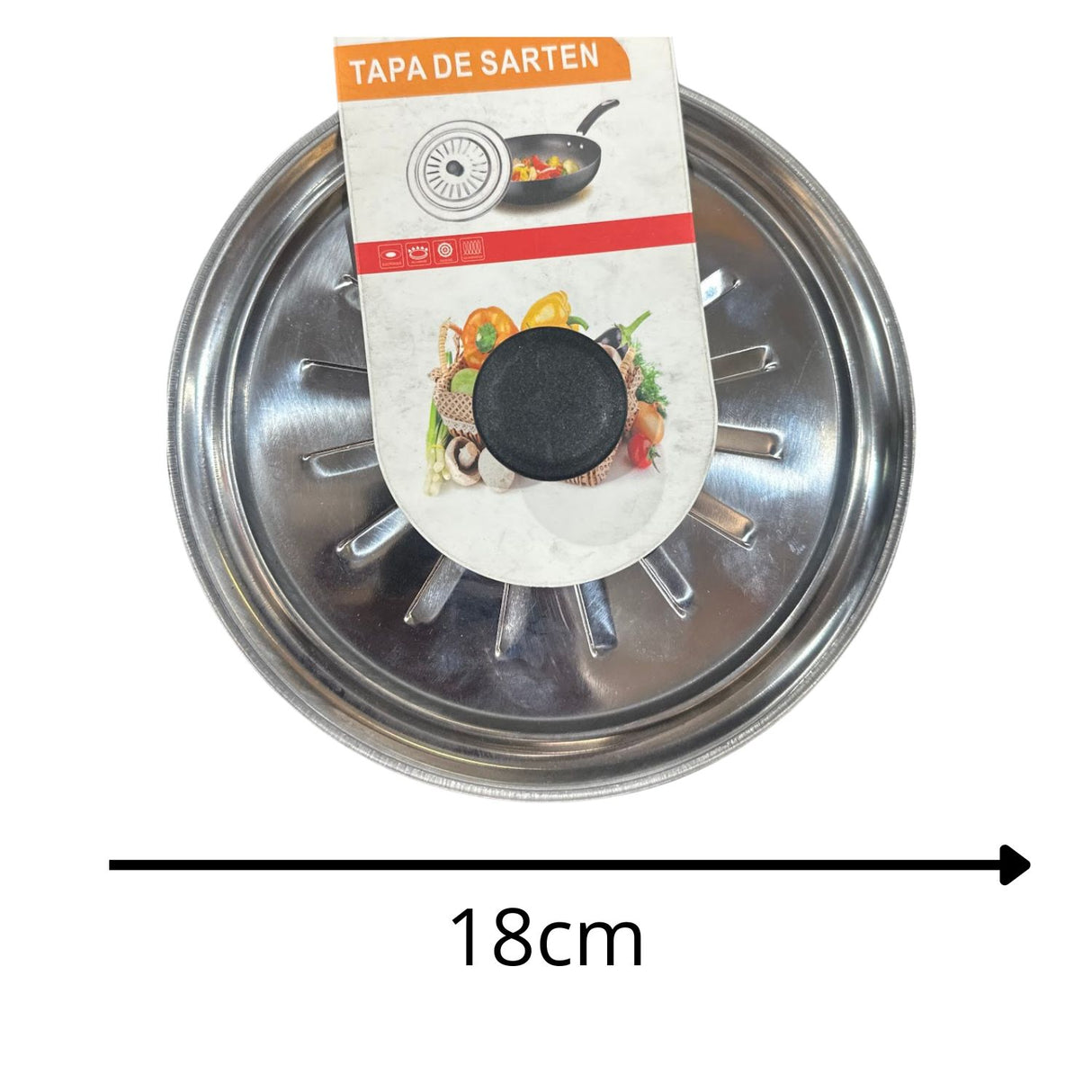 Tapa de olla de 18 cm en acero inoxidable, resistente a altas temperaturas, ideal para mantener el calor y la humedad en tus platos.-1-4-1