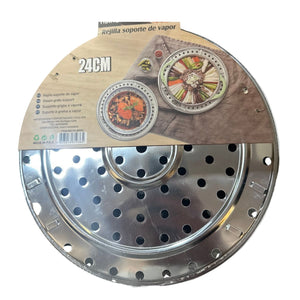 Tapa de olla colador de 24 cm en acero inoxidable, ideal para escurrir pasta y verduras. Diseño elegante y fácil de limpiar.-1-2-1