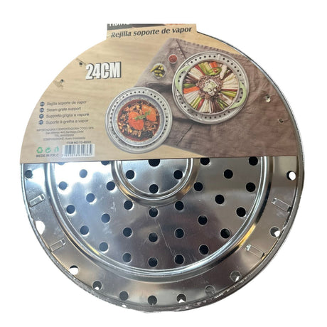 Tapa de olla colador de 24 cm en acero inoxidable, ideal para escurrir pasta y verduras. Diseño elegante y fácil de limpiar.-1-2-1