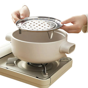 Tapa de olla colador de 24 cm en acero inoxidable, ideal para escurrir pasta y verduras. Diseño elegante y fácil de limpiar.-1-3-1
