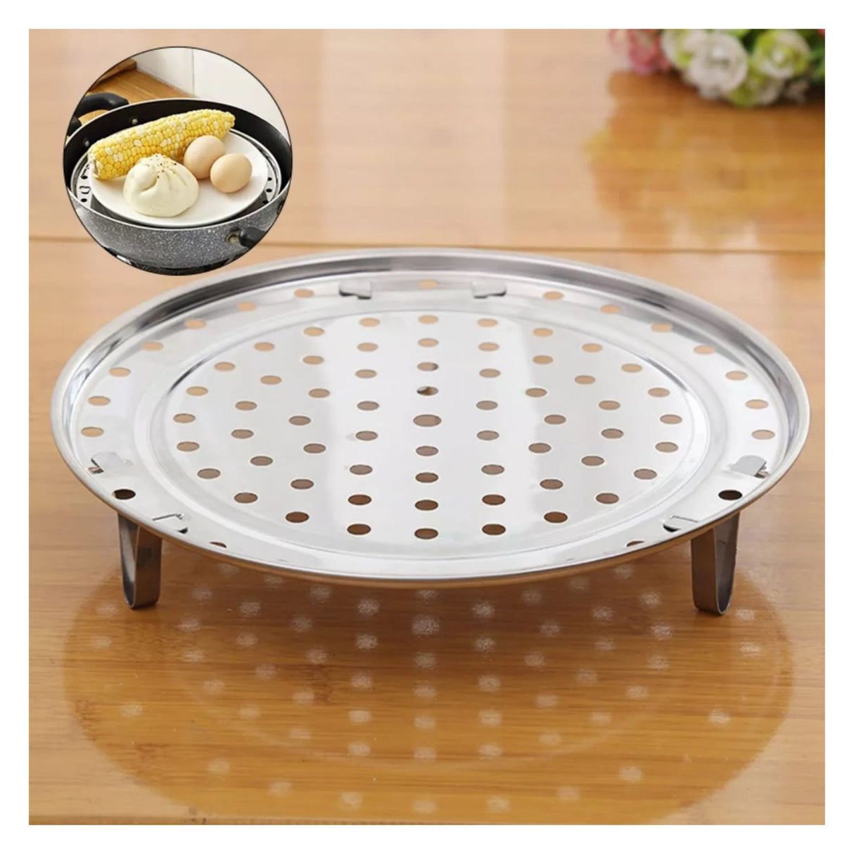 Tapa de olla colador de 24 cm en acero inoxidable, ideal para escurrir pasta y verduras. Diseño elegante y fácil de limpiar.-1-4-1