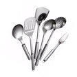 Set de 6 cucharones de cocina multicolor de acero inoxidable, 37 cm, ergonómicos y resistentes, ideales para servir sopas y guisos.-1-1-1