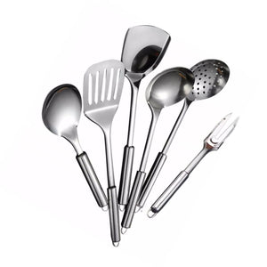 Set de 6 cucharones de cocina multicolor de acero inoxidable, 37 cm, ergonómicos y resistentes, ideales para servir sopas y guisos.-1-1-1