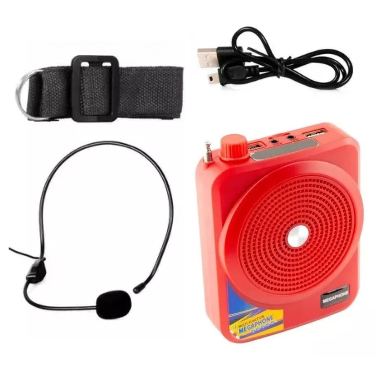 Parlante portátil rojo de 11 cm, sonido potente, micrófono integrado y diseño ergonómico. Ideal para fiestas y karaoke.-1-2-1