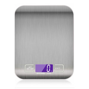 Balanza de cocina plateada de acero inoxidable, 18 cm, alta precisión, pantalla digital, ideal para pesar ingredientes secos y líquidos.-1-1-1