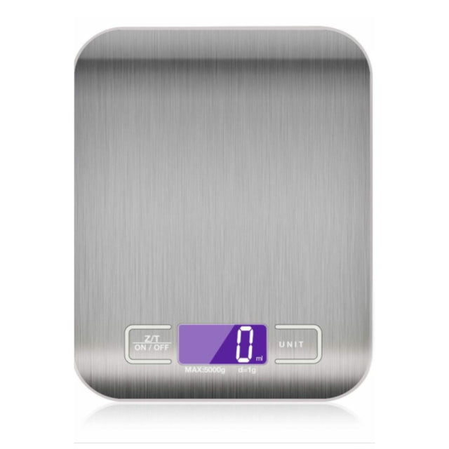 Balanza de cocina plateada de acero inoxidable, 18 cm, alta precisión, pantalla digital, ideal para pesar ingredientes secos y líquidos.-1-1-1