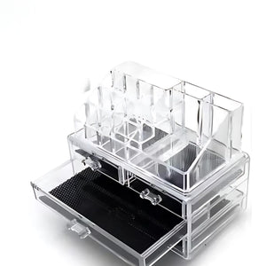 Organizador rectangular transparente de plástico con 4 bandejas, ideal para clasificar artículos en oficina, cocina o baño.-1-2-1