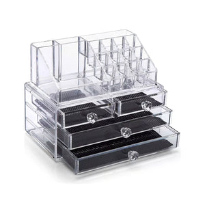 Organizador rectangular transparente de plástico con 4 bandejas, ideal para clasificar artículos en oficina, cocina o baño.-1-3-1