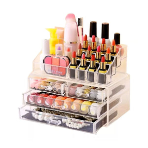 Organizador rectangular transparente de plástico con 4 bandejas, ideal para clasificar artículos en oficina, cocina o baño.-1-4-1