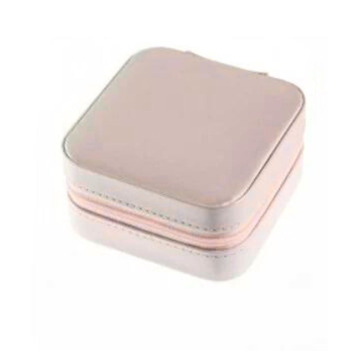 Estuche organizador de joyas cuadrado rosa de 10 cm, cuero sintético, compacto y resistente, ideal para aros, collares y pulseras.-3