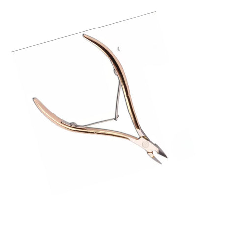Cortador de cutícula dorado de 9 cm en acero inoxidable, ergonómico y preciso, ideal para manicura profesional y personal.-1-2-1