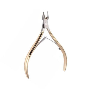 Cortador de cutícula dorado de 9 cm en acero inoxidable, ergonómico y preciso, ideal para manicura profesional y personal.-1-4-1