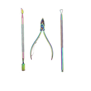 Set de Manicura Flower Secret Tornasol de 3 piezas en acero inoxidable, compacto y ergonómico, ideal para cuidado profesional de uñas.-1-1-1