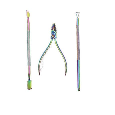 Set de Manicura Flower Secret Tornasol de 3 piezas en acero inoxidable, compacto y ergonómico, ideal para cuidado profesional de uñas.-1-1-1