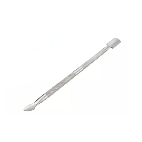 Varilla empuja cutícula de 12 cm en acero inoxidable gris, ergonómica y biselada, ideal para manicura profesional y cuidado de uñas.-1-1-1