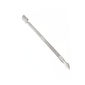 Varilla empuja cutícula de 12 cm en acero inoxidable gris, ergonómica y biselada, ideal para manicura profesional y cuidado de uñas.-1-2-1